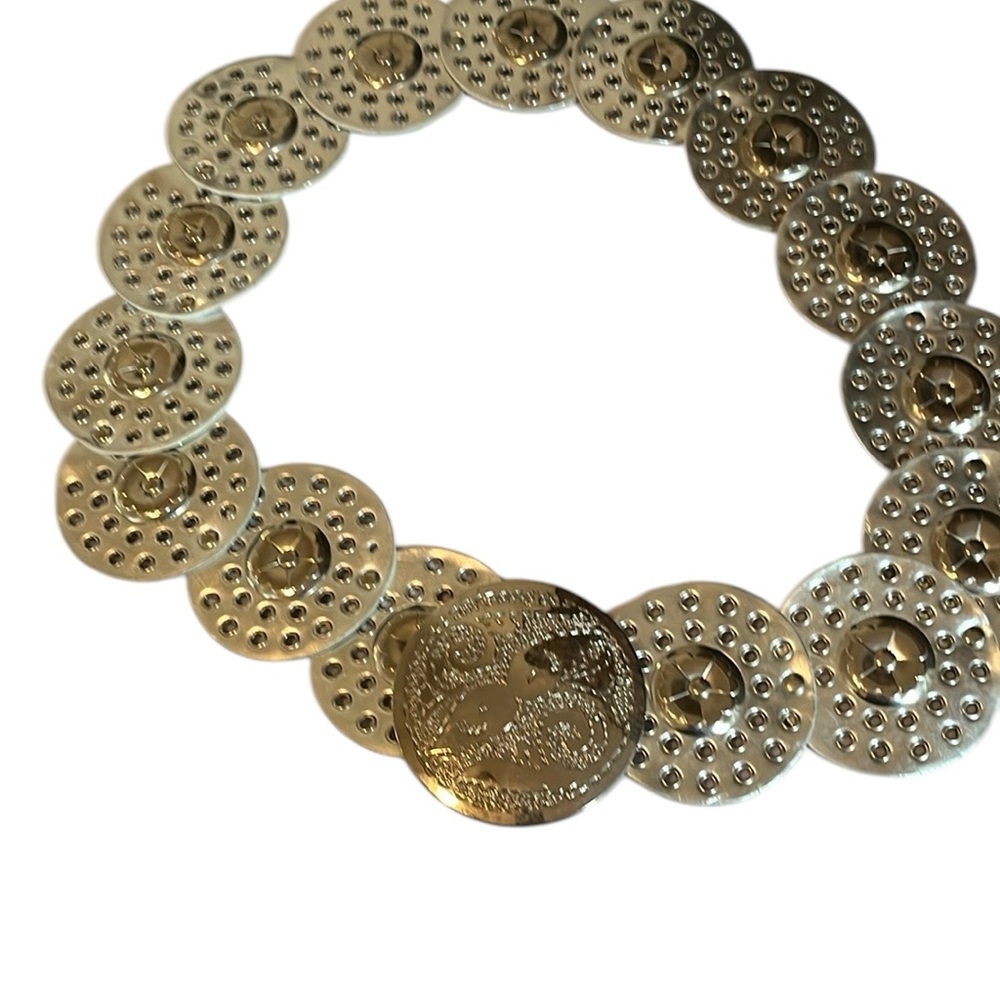 Silver on Silver size M/L wide disc detailed belt silver buckle